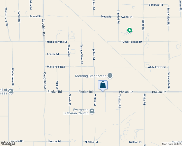 map of restaurants, bars, coffee shops, grocery stores, and more near 8485 White Fox Trail in Phelan