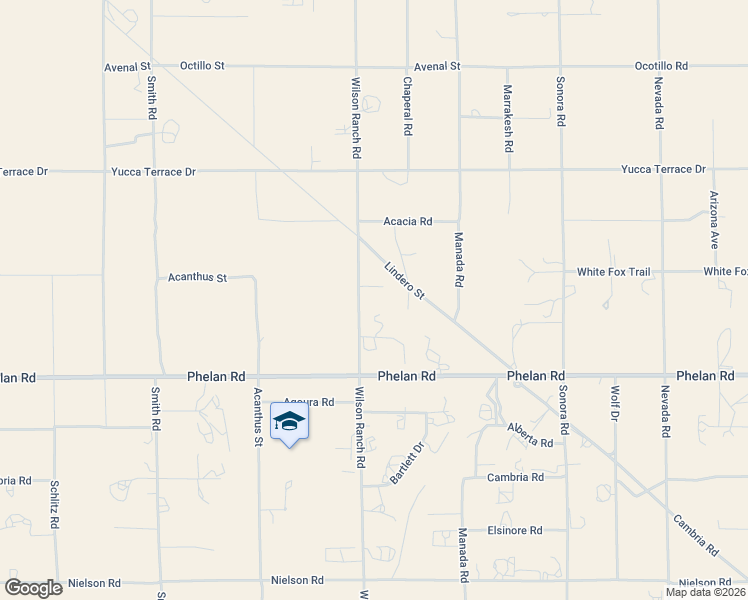 map of restaurants, bars, coffee shops, grocery stores, and more near 9878 Wilson Ranch Road in Phelan