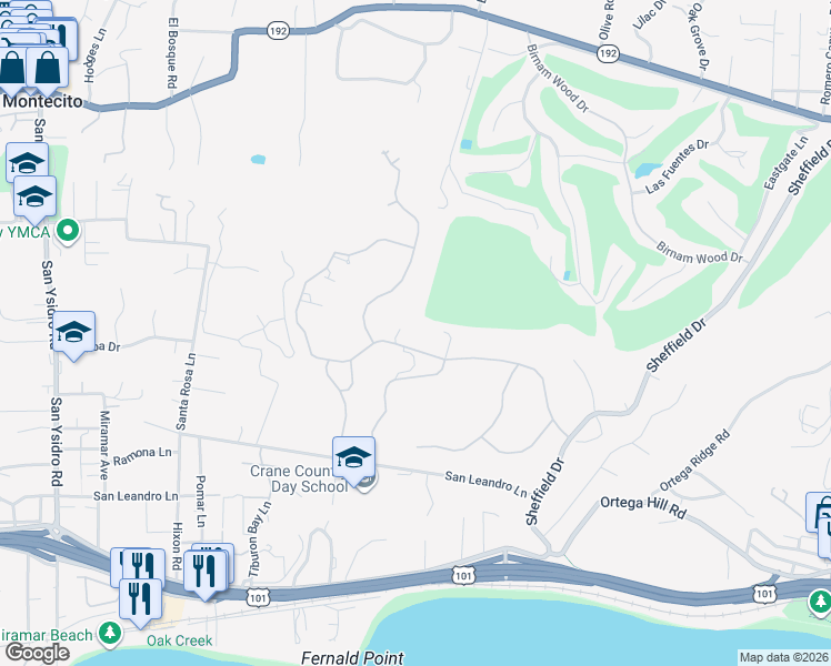 map of restaurants, bars, coffee shops, grocery stores, and more near 1850 Jelinda Drive in Montecito