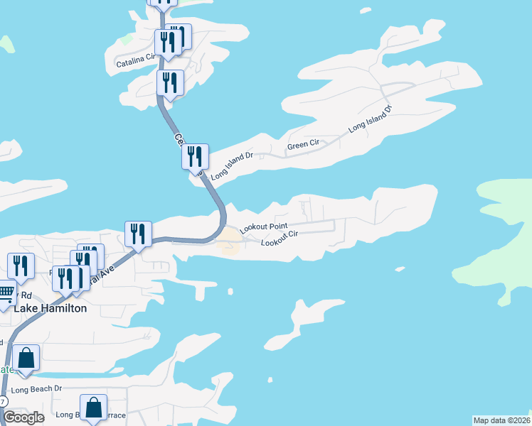 map of restaurants, bars, coffee shops, grocery stores, and more near 117 Lookout Point in Hot Springs