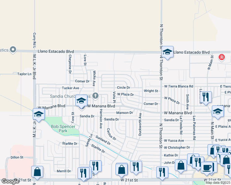 map of restaurants, bars, coffee shops, grocery stores, and more near 2928 Vohs Place in Clovis