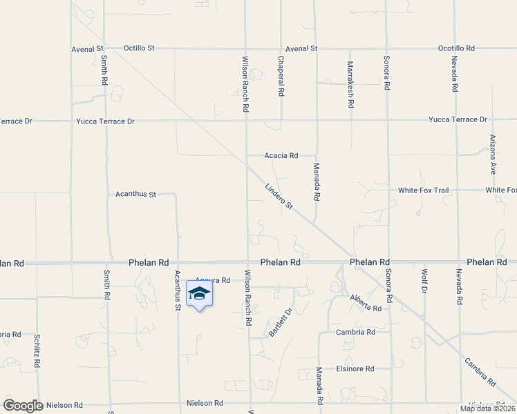 map of restaurants, bars, coffee shops, grocery stores, and more near 9878 Wilson Ranch Road in Phelan