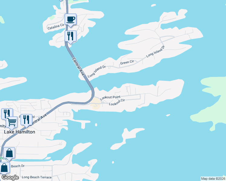 map of restaurants, bars, coffee shops, grocery stores, and more near 117 Lookout Point in Hot Springs