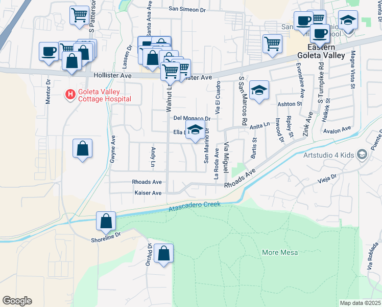 map of restaurants, bars, coffee shops, grocery stores, and more near 5063 San Lorenzo Drive in Santa Barbara