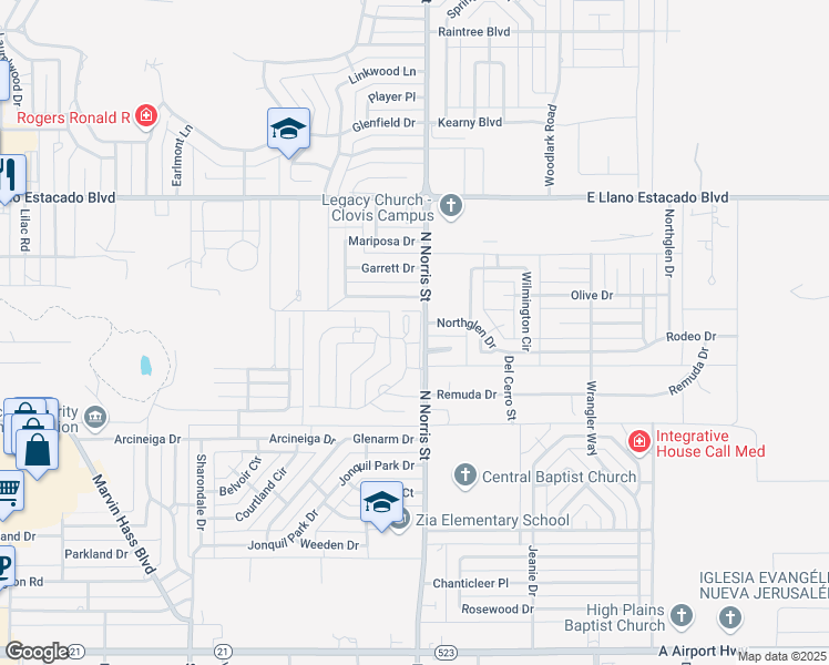 map of restaurants, bars, coffee shops, grocery stores, and more near 8 Barton Court in Clovis