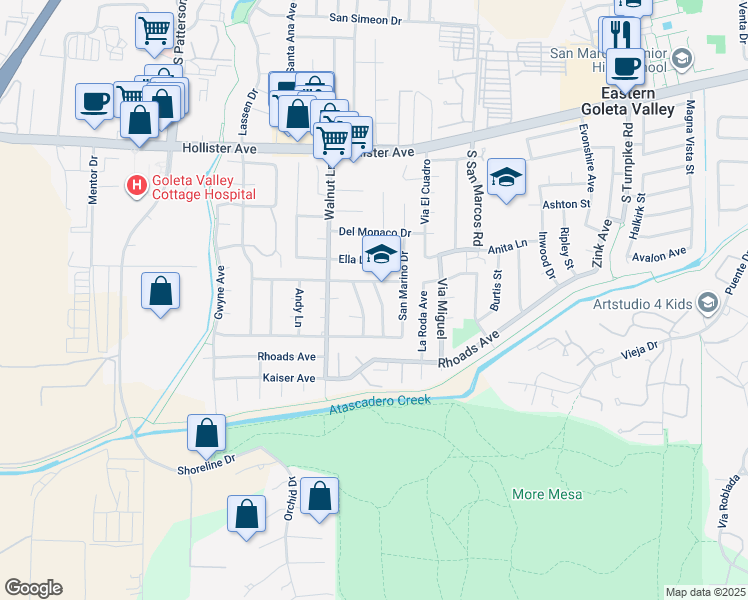 map of restaurants, bars, coffee shops, grocery stores, and more near 5063 San Lorenzo Drive in Santa Barbara