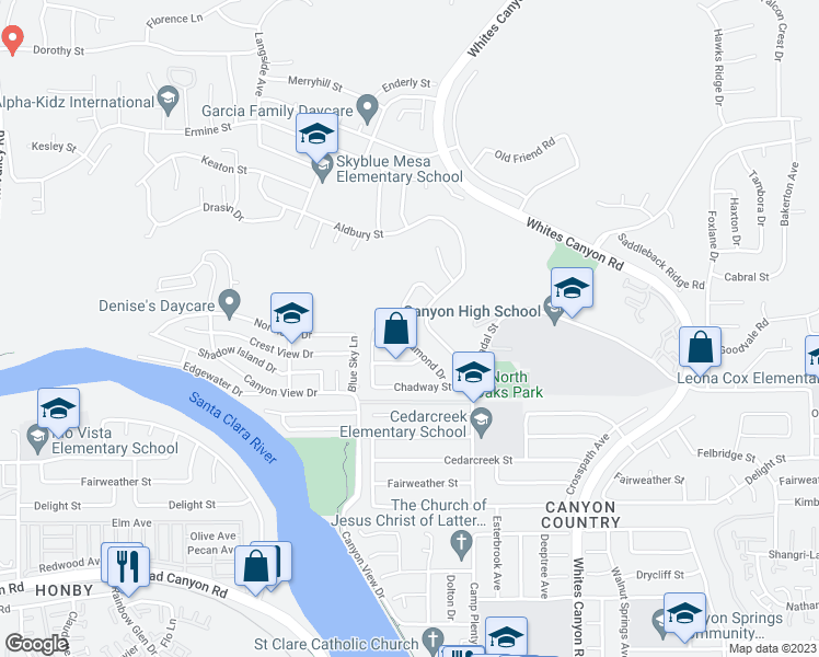 map of restaurants, bars, coffee shops, grocery stores, and more near 27840 Rosamond Drive in Santa Clarita