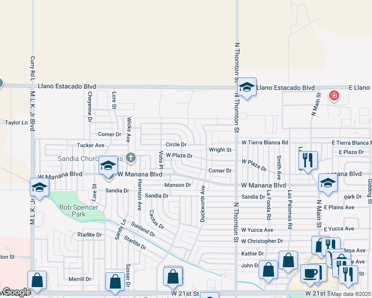 map of restaurants, bars, coffee shops, grocery stores, and more near 133 Circle Drive in Clovis
