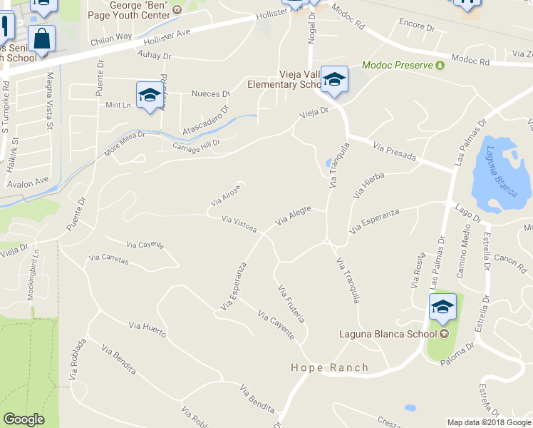 map of restaurants, bars, coffee shops, grocery stores, and more near 4468 Via Alegre in Santa Barbara