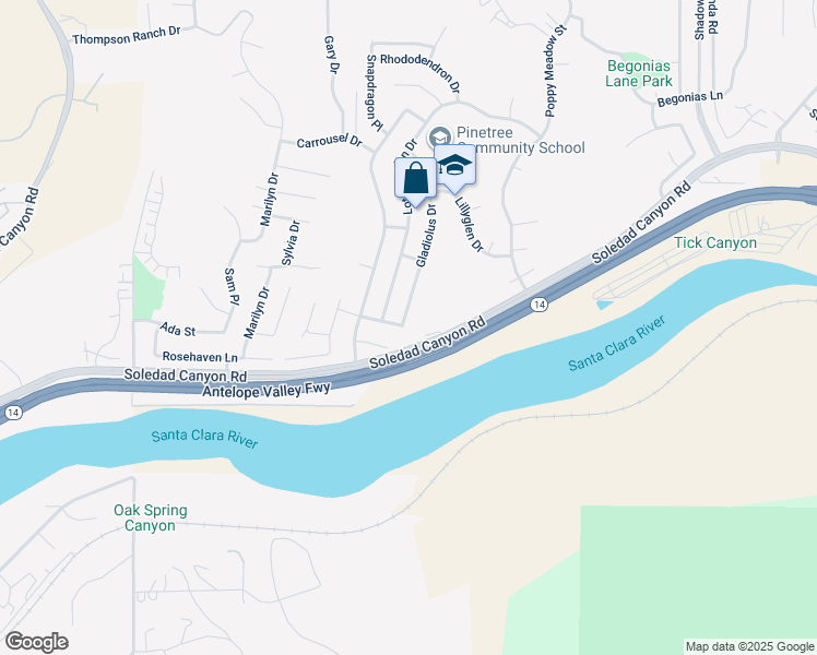map of restaurants, bars, coffee shops, grocery stores, and more near 28900 Gladiolus Drive in Santa Clarita