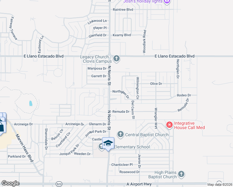 map of restaurants, bars, coffee shops, grocery stores, and more near 2113 Northglen Drive in Clovis