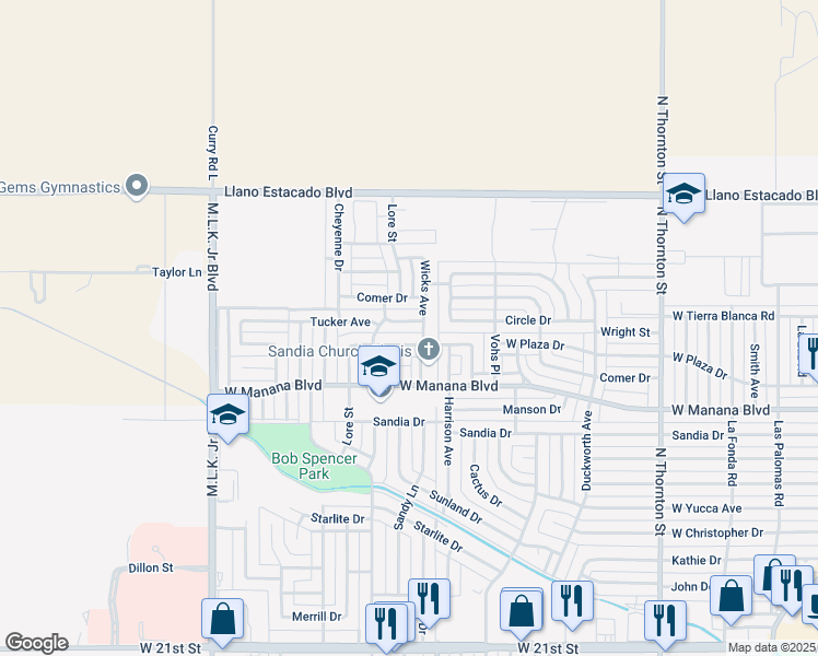 map of restaurants, bars, coffee shops, grocery stores, and more near 109 Tucker Avenue in Clovis