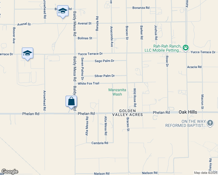 map of restaurants, bars, coffee shops, grocery stores, and more near 9885 Anaconda Avenue in Oak Hills