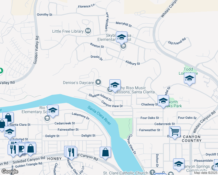map of restaurants, bars, coffee shops, grocery stores, and more near 20053 Northcliff Drive in Santa Clarita
