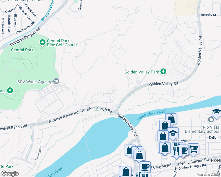 map of restaurants, bars, coffee shops, grocery stores, and more near 22023 Windham Way in Santa Clarita