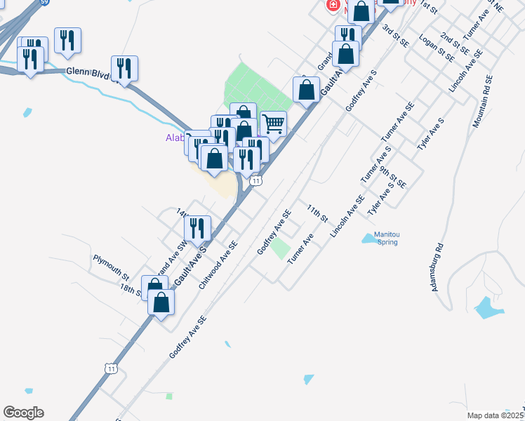 map of restaurants, bars, coffee shops, grocery stores, and more near 1153 Chitwood Avenue Southeast in Fort Payne
