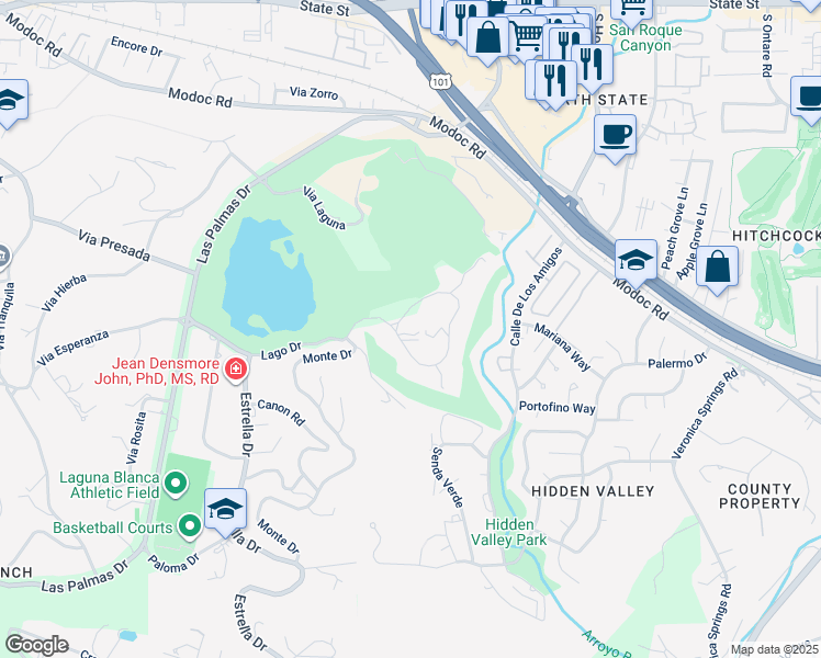 map of restaurants, bars, coffee shops, grocery stores, and more near 3980 Laguna Blanca Drive in Santa Barbara