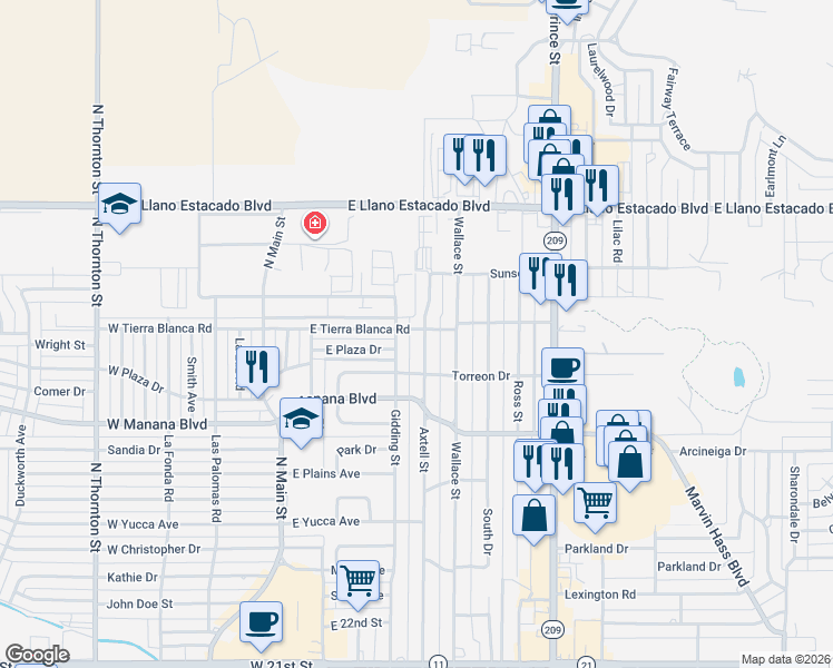 map of restaurants, bars, coffee shops, grocery stores, and more near 3016 Axtell Street in Clovis