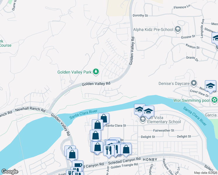 map of restaurants, bars, coffee shops, grocery stores, and more near 20543 Martingale Place in Santa Clarita