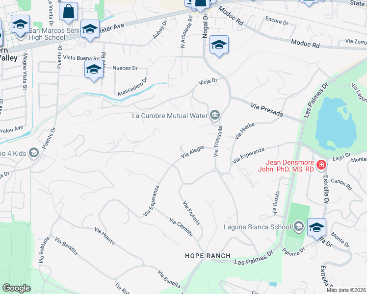 map of restaurants, bars, coffee shops, grocery stores, and more near 4468 Via Alegre in Santa Barbara