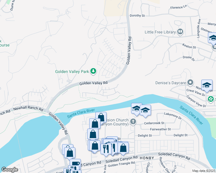map of restaurants, bars, coffee shops, grocery stores, and more near 20533 Martingale Place in Santa Clarita