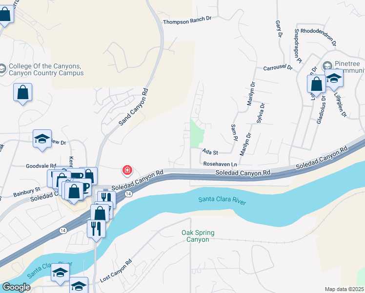 map of restaurants, bars, coffee shops, grocery stores, and more near 28900 North Prairie Lane in Santa Clarita