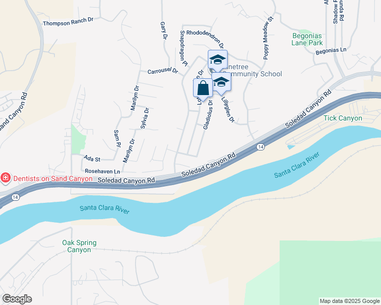 map of restaurants, bars, coffee shops, grocery stores, and more near 28900 Lotusgarden Drive in Santa Clarita