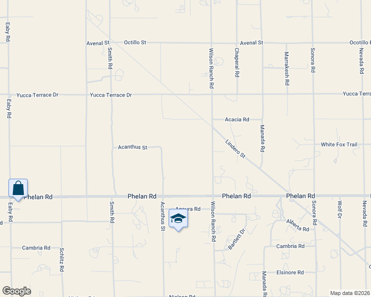 map of restaurants, bars, coffee shops, grocery stores, and more near 9828 Wilson Ranch Road in Phelan