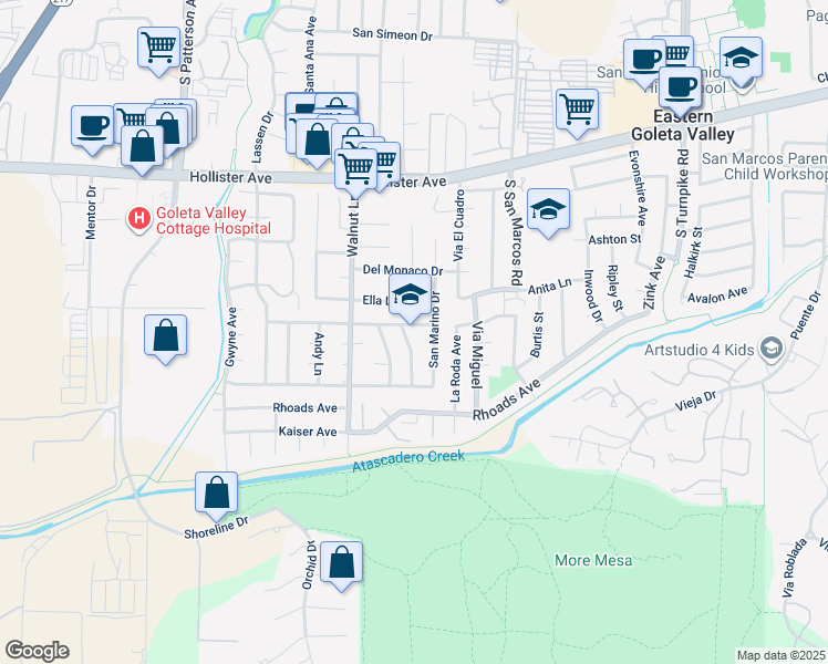 map of restaurants, bars, coffee shops, grocery stores, and more near 5063 San Lorenzo Drive in Santa Barbara