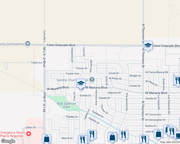 map of restaurants, bars, coffee shops, grocery stores, and more near 109 Tucker Avenue in Clovis