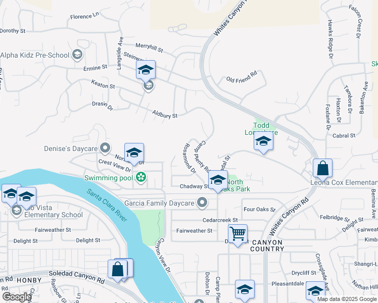 map of restaurants, bars, coffee shops, grocery stores, and more near 27852 Rosamond Drive in Santa Clarita