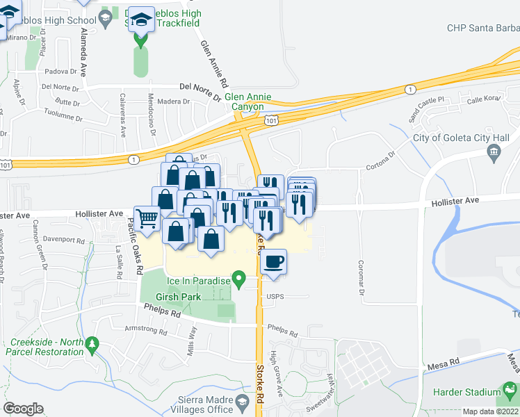 map of restaurants, bars, coffee shops, grocery stores, and more near in Santa Barbara
