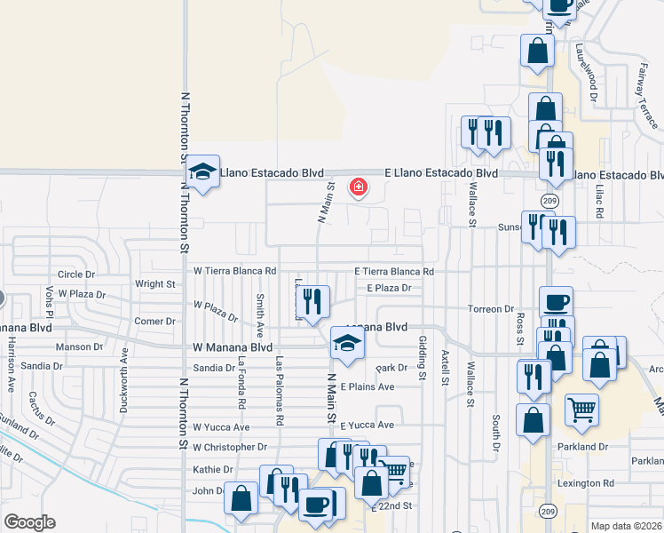 map of restaurants, bars, coffee shops, grocery stores, and more near 3113 North Main Street in Clovis