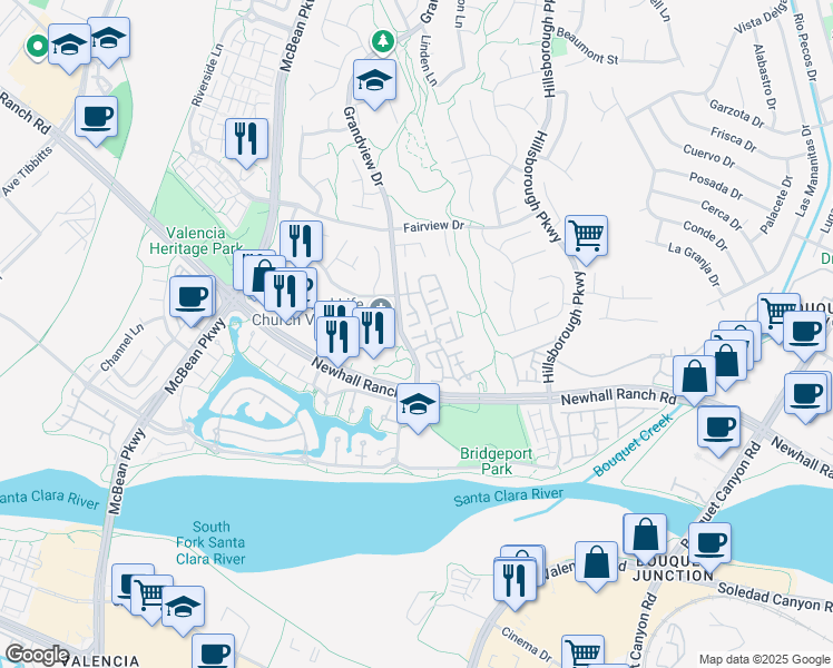 map of restaurants, bars, coffee shops, grocery stores, and more near 27109 Teton Trail in Santa Clarita