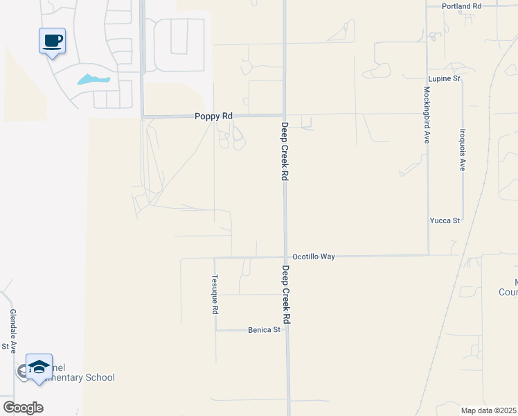 map of restaurants, bars, coffee shops, grocery stores, and more near 9820 Deep Creek Road in Apple Valley