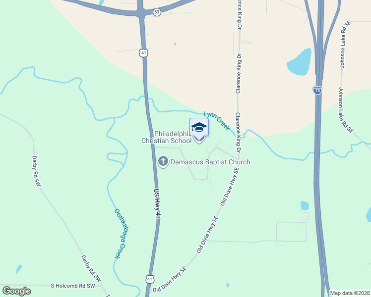map of restaurants, bars, coffee shops, grocery stores, and more near 176 Hensley Road Southeast in Adairsville