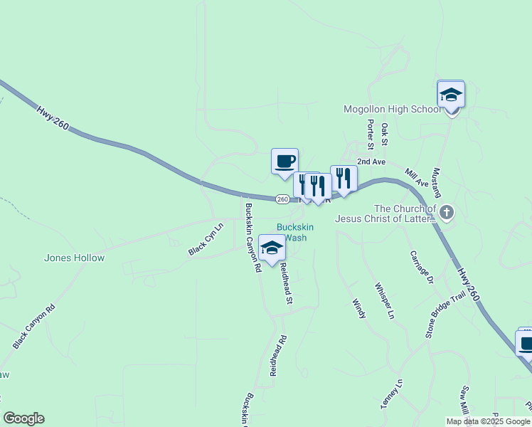 map of restaurants, bars, coffee shops, grocery stores, and more near 1829 Arizona 260 in Heber-Overgaard