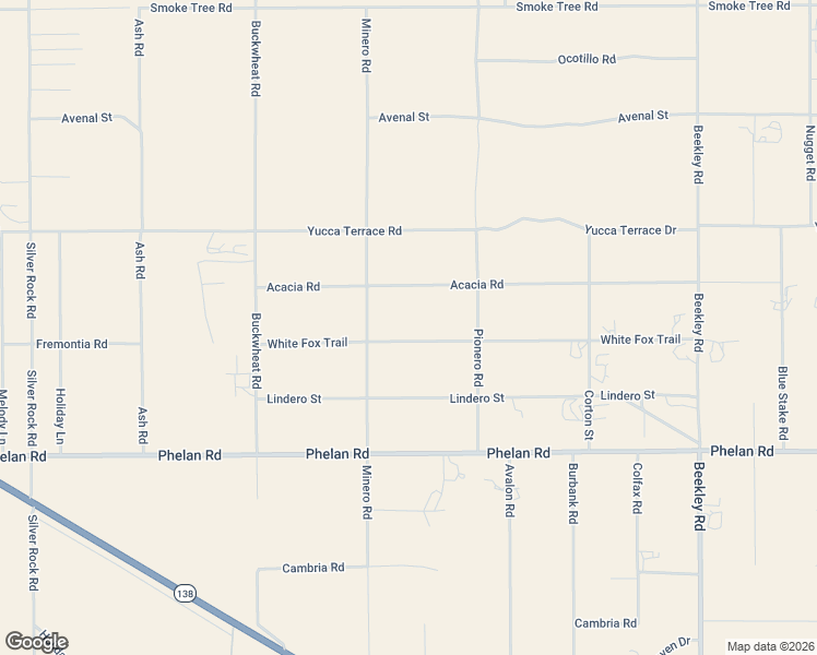 map of restaurants, bars, coffee shops, grocery stores, and more near 2770 White Fox Trail in Phelan