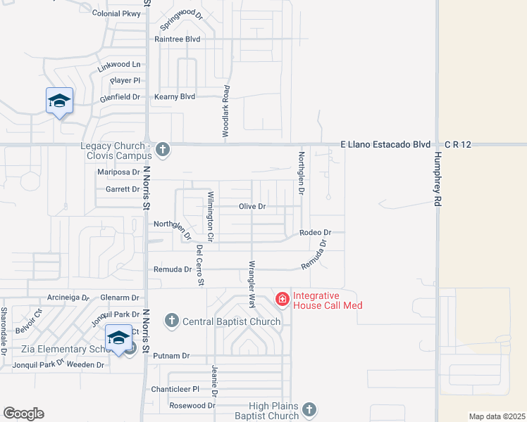 map of restaurants, bars, coffee shops, grocery stores, and more near 409 Olive Drive in Clovis
