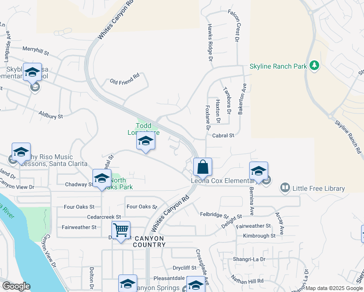 map of restaurants, bars, coffee shops, grocery stores, and more near 19006 Saddleback Ridge Road in Santa Clarita