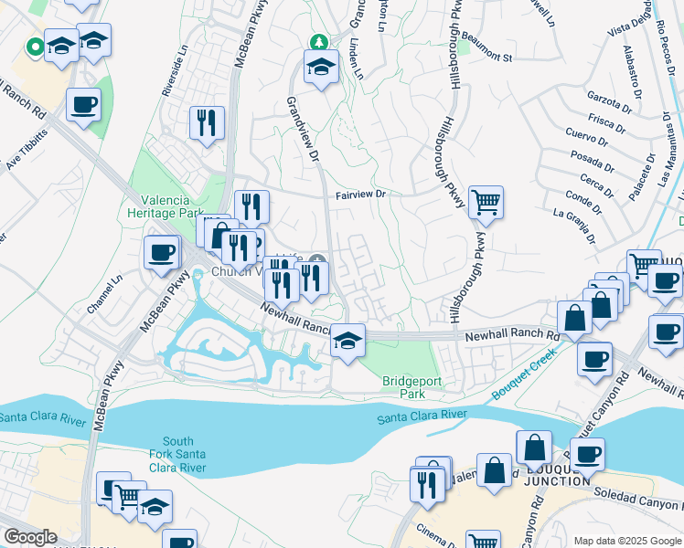 map of restaurants, bars, coffee shops, grocery stores, and more near 27111 Westview Lane in Santa Clarita