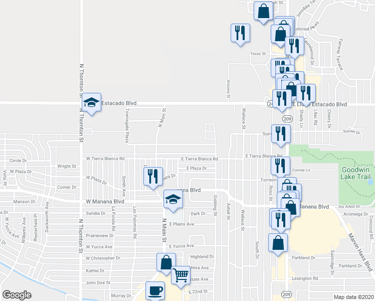 map of restaurants, bars, coffee shops, grocery stores, and more near 133 Townsgate Plaza in Clovis