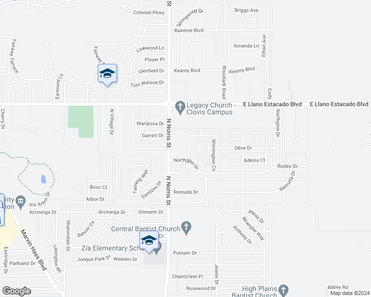 map of restaurants, bars, coffee shops, grocery stores, and more near 112 Wilmington Circle in Clovis