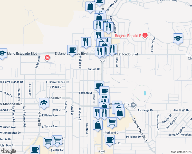 map of restaurants, bars, coffee shops, grocery stores, and more near 3209 Ross Street in Clovis