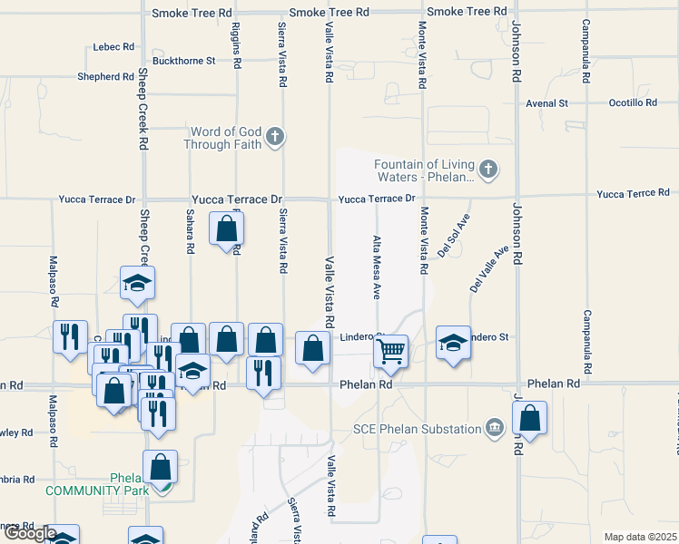 map of restaurants, bars, coffee shops, grocery stores, and more near 9945 Valle Vista Road in Phelan