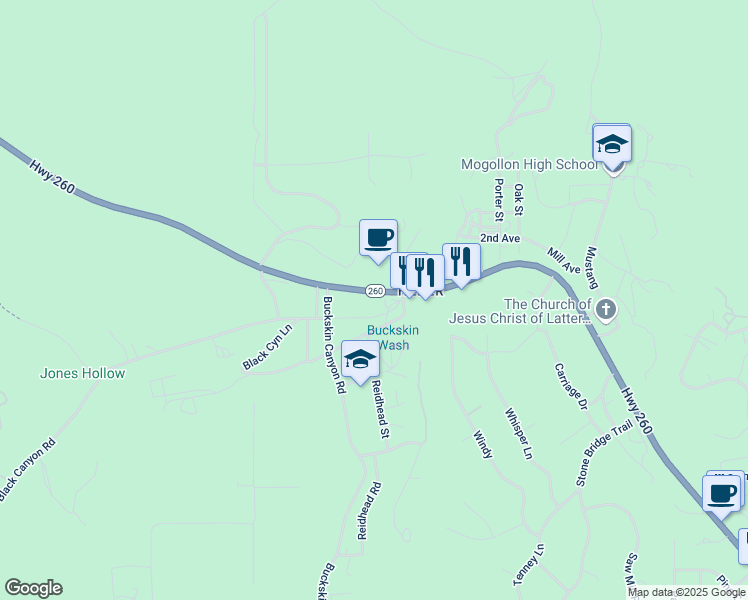 map of restaurants, bars, coffee shops, grocery stores, and more near 1829 Arizona 260 in Heber-Overgaard