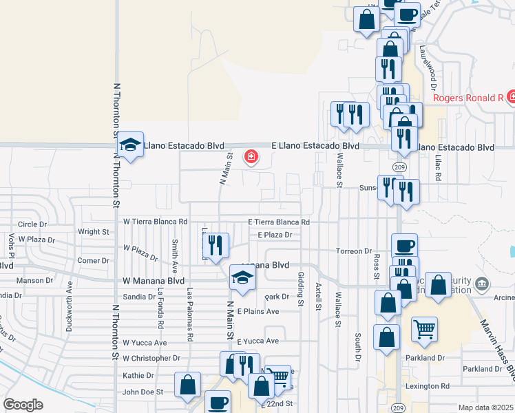 map of restaurants, bars, coffee shops, grocery stores, and more near 117 Townsgate Plaza in Clovis