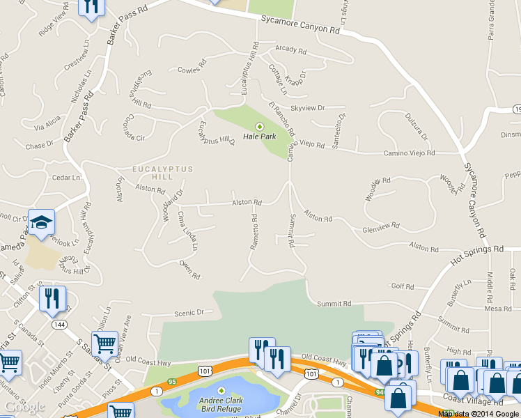 map of restaurants, bars, coffee shops, grocery stores, and more near 270 Rametto Rd in Santa Barbara