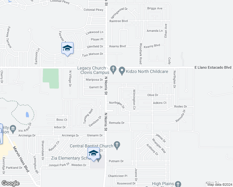map of restaurants, bars, coffee shops, grocery stores, and more near 116 Wilmington Circle in Clovis