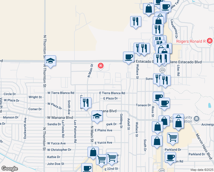 map of restaurants, bars, coffee shops, grocery stores, and more near 133 Townsgate Plaza in Clovis